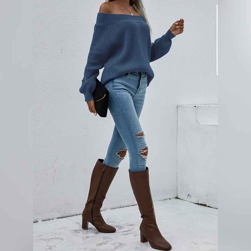 🌨Winter Women's Off Shoulder Sweater Long Sleeve - Picture 3 of 5